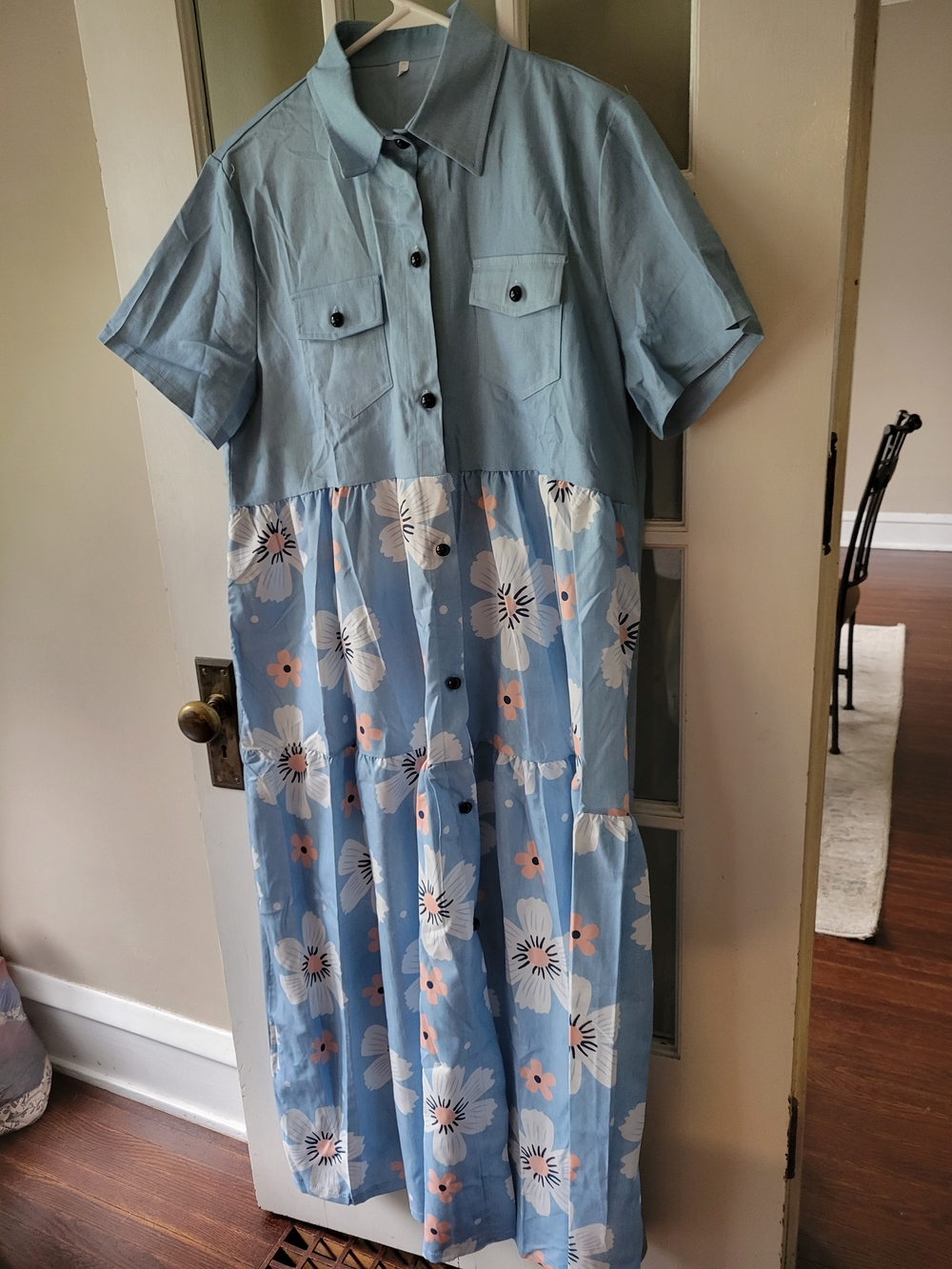 Blue Button-Up Floral Print Short Sleeve Maxi Dress Women's Size 3X Casual - Picture 4 of 15